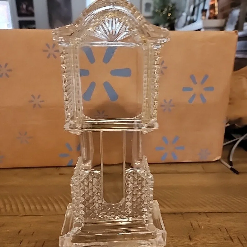 Vintage Clear Pressed Glass Grandfather Clock Case Diamond Point Sunburst Decor